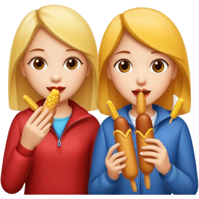 Two girls eating corn dogs emoji