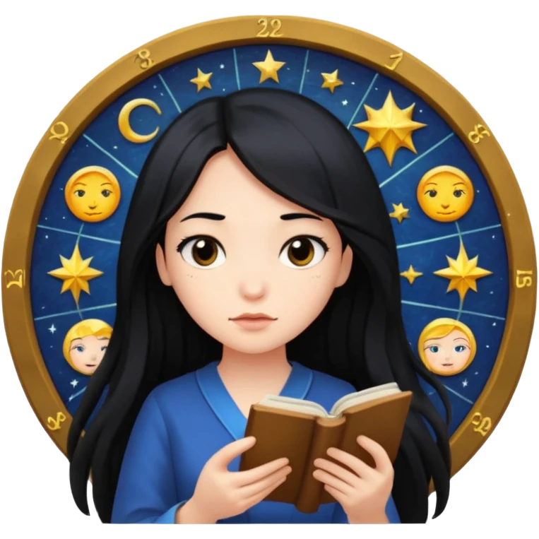 emoji of a girl with long hair reading a horoscope emoji