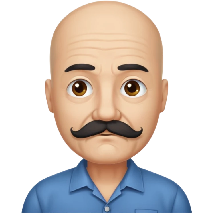 61 years old. Bald with dark hair on the sides. black thick moustache. White beard. saying sorry emoji