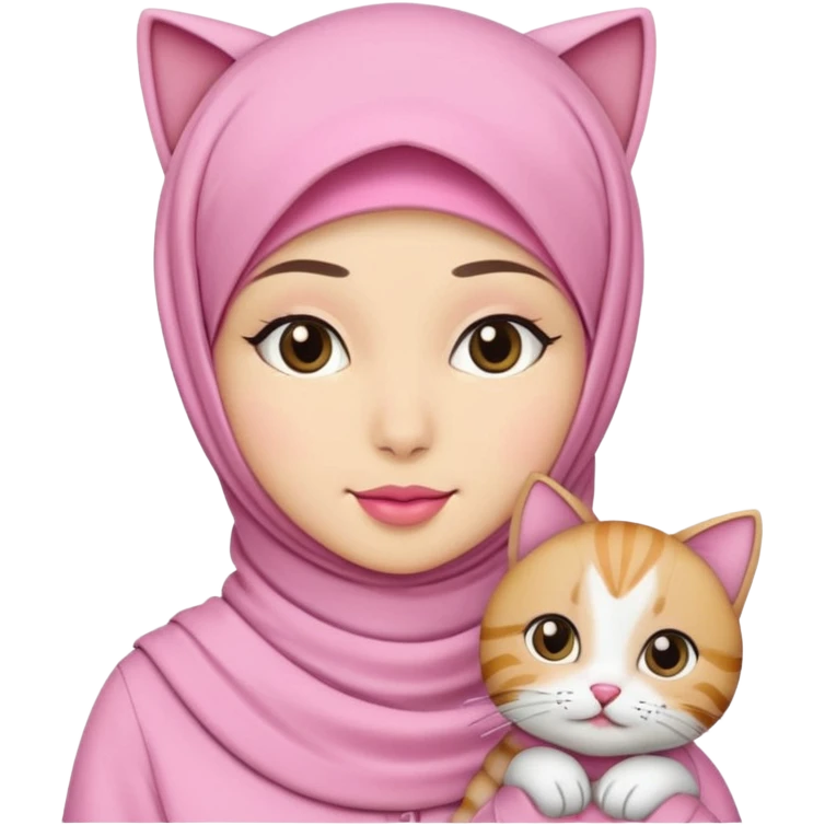 wanita hijab pink dengan 1 kucing emoji