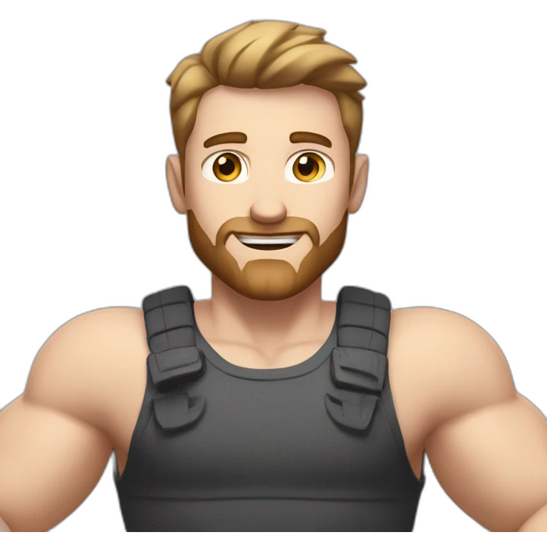 Close up Actively gesturing  with hands Pale skinned Fit Man With the biceps and brown hair in dark gray Sleeveless Mike, black oversize sports shorts, watch and white Sneakers emoji