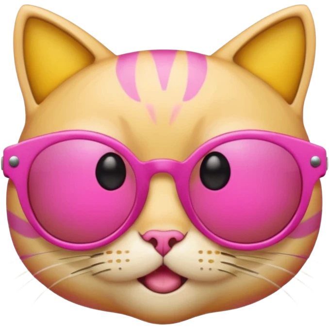 make a yellow circle face emoji with diva sun glasses that are like bright pink cat eye and like long lashes and the hand tilting the sunglaggeses dsown emoji