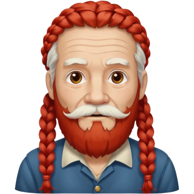 very old, white bearded and white mustached, red long haired, braided, wearing ear accessories emoji