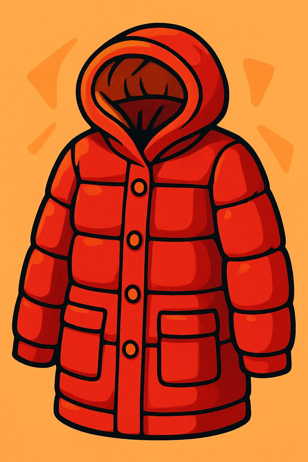 red winter coat for women, cozy and warm, with a hood, vibrant toon style emoji