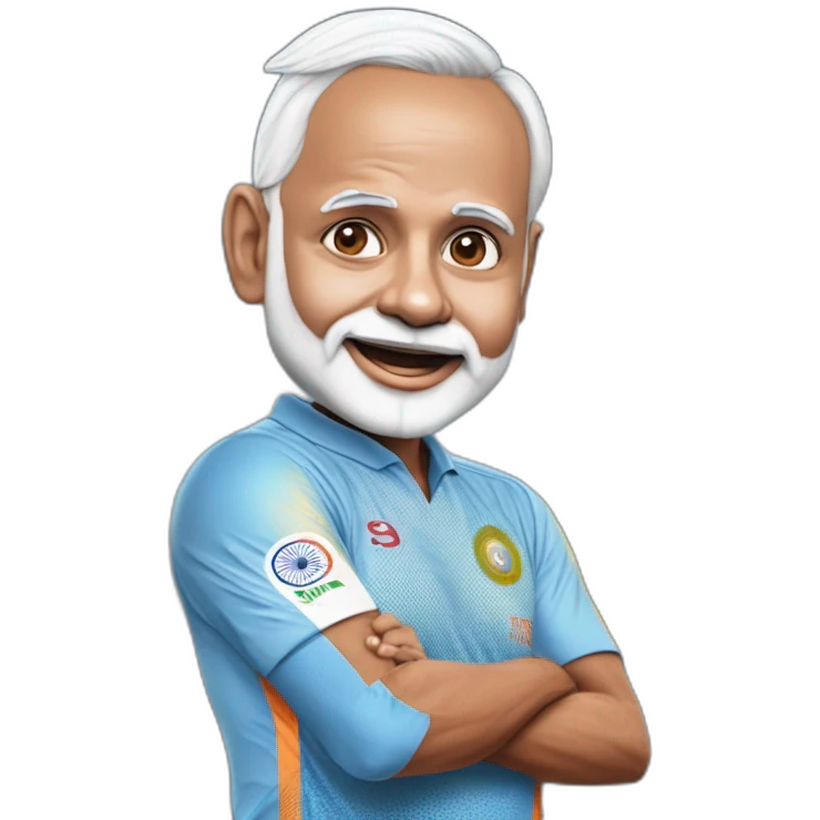 hyper realistic narendra modi in blue indian cricket team jersey doing cristiano ronaldo's celebration 'siuuu' emoji
