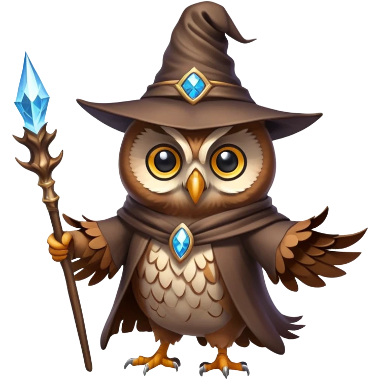 owl wizard with magic wand and pointy hat emoji