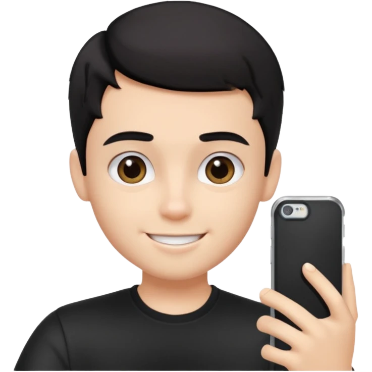 generate a pretty bratz fair skinned boy with short black hair taking a selfie emoji