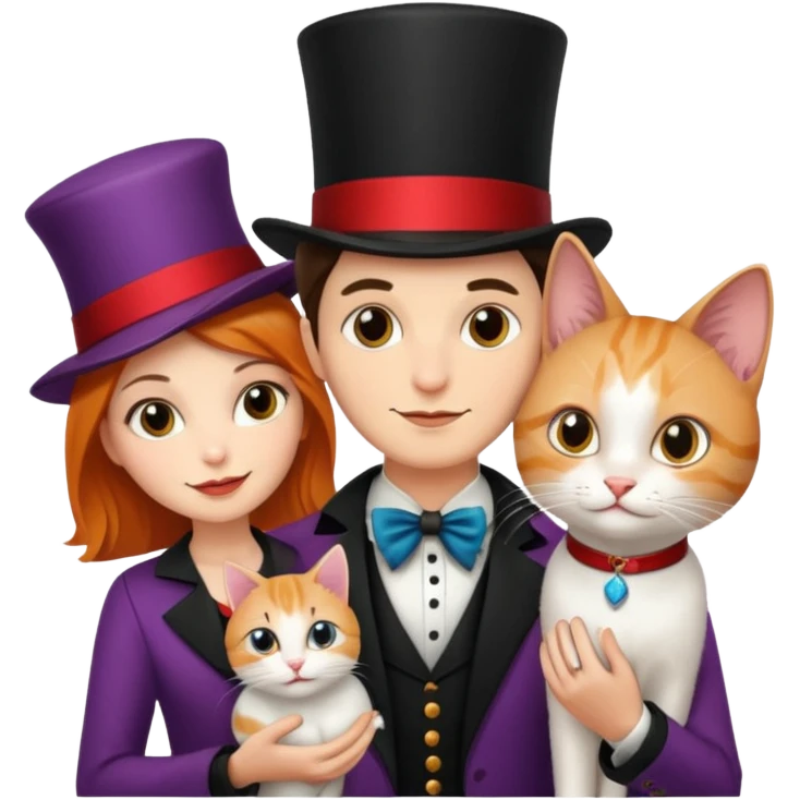 magician couple and their pet cat emoji