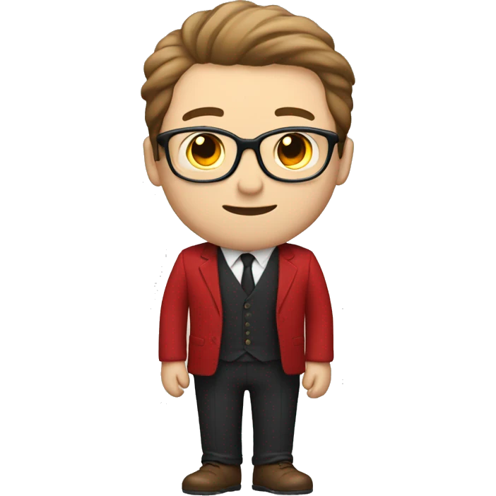 pale skinny guy with brown hair, black glasses and red suit emoji