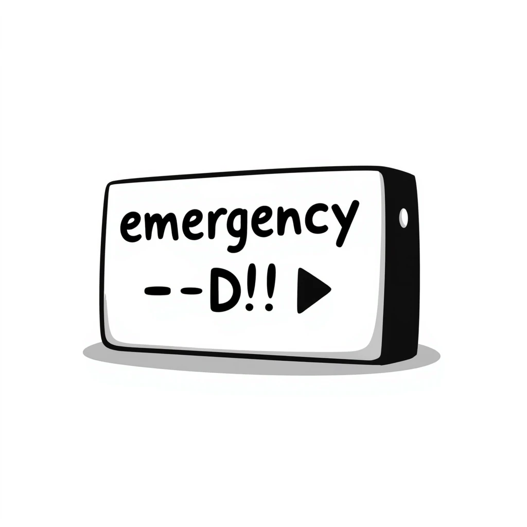 emergency light box with word "emergency -->" emoji