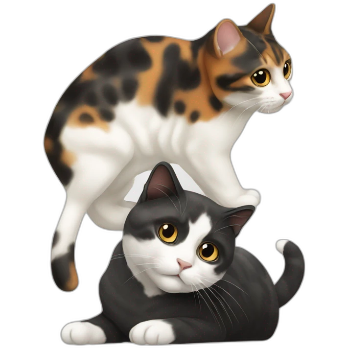 two cats, one black and white, second tortoise shell color  emoji