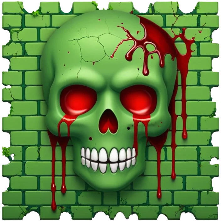 A moss covered green brick wall splattered with blood, in the style.of your bleeding skull art. emoji