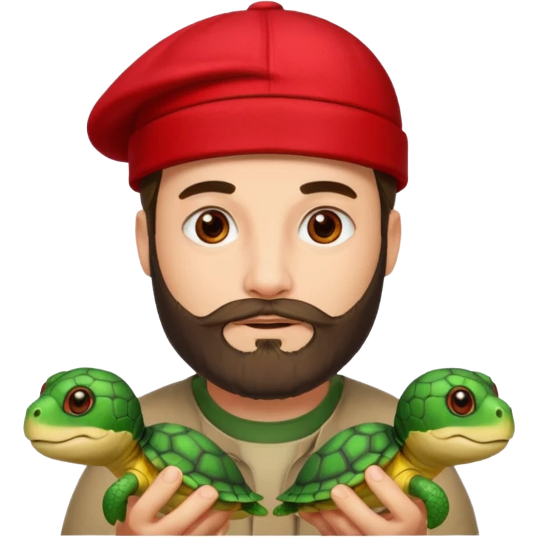 man with beard, red cap and turtles emoji