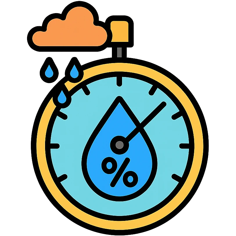 A humidity gauge with a wet atmosphere emoji