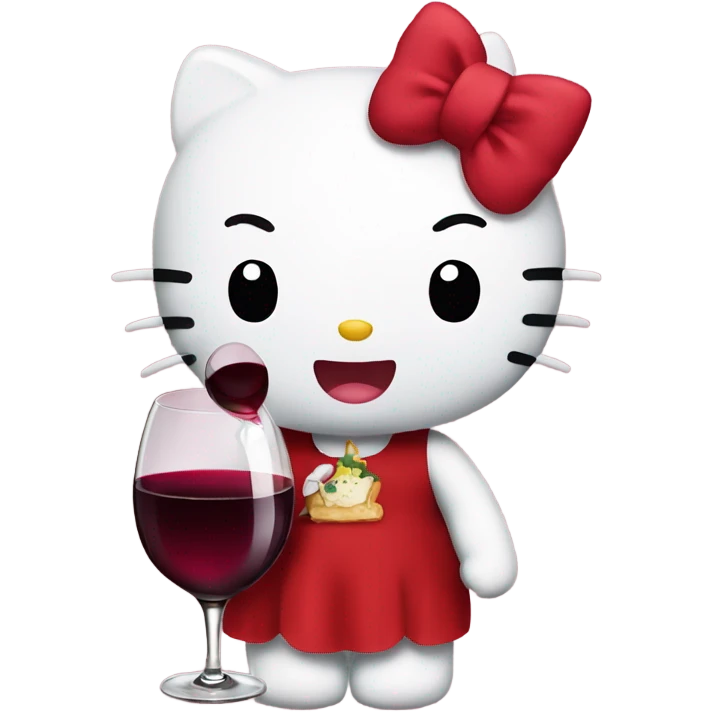 Hello Kitty drinking red wine emoji