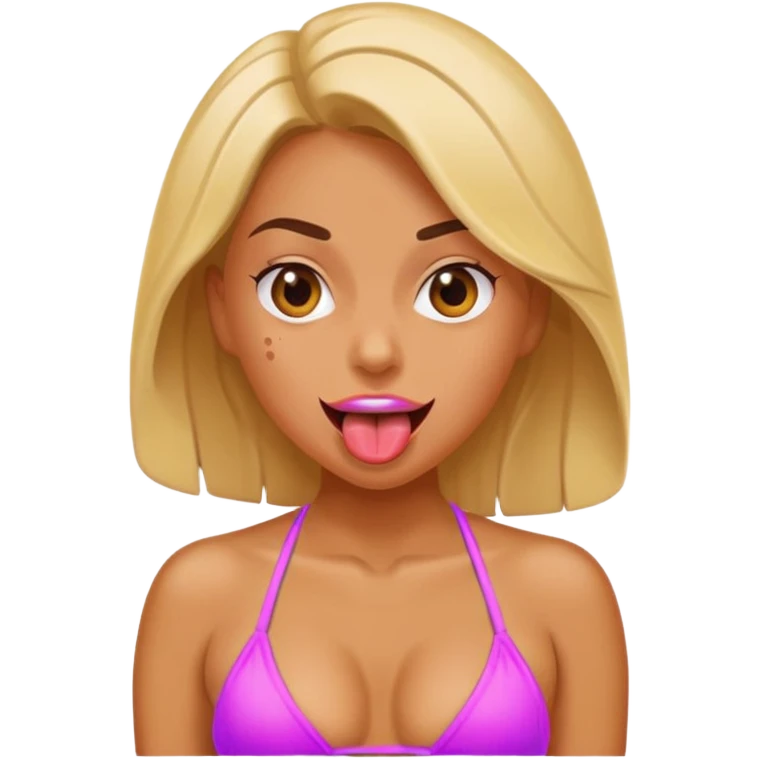 OnlyFans model in a bikini set, freaky expression, tongue out, playful, confident emoji