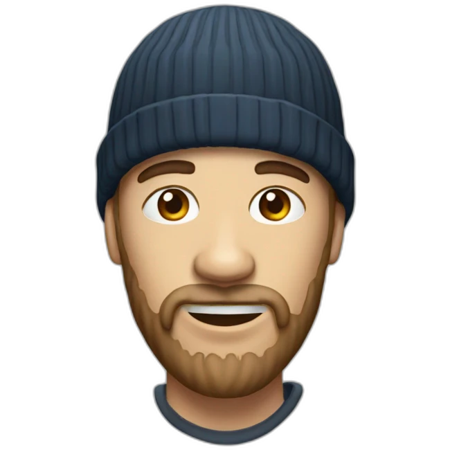 a man with a long jaw, shaved beard, and beanie hat emoji
