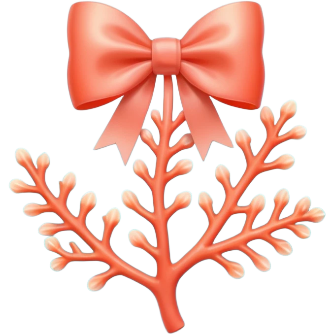 charming coral branch with plastic shine, natural coral texture, pastel colors with bright pops, small bow accessory, detailed shading, no cartoon eyes emoji
