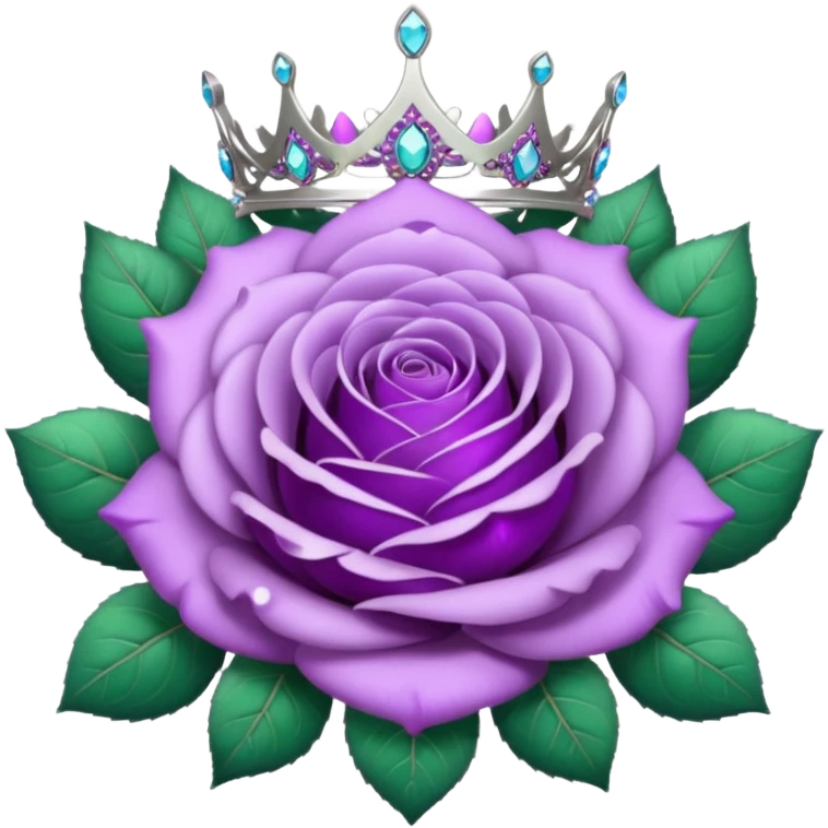 Purple rose flower, silver circle plaque with silver tiara emoji