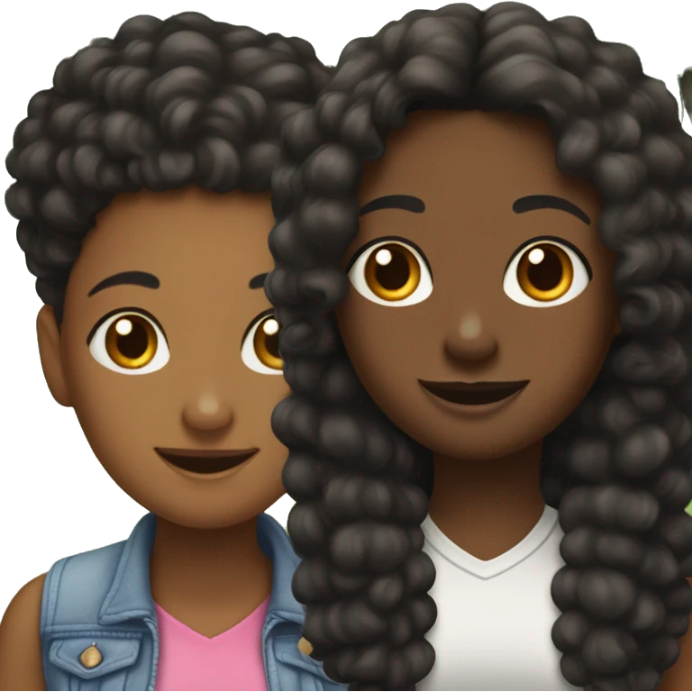 black pomeranin with one straight hair girl and one curly hair girl in the park emoji