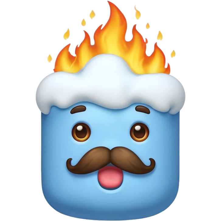 blue marshmallow on fire, surprised with mustache, just marshmallow emoji