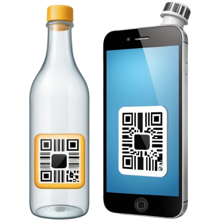 phone screen showing barcode being scanned from bottle, both phone and bottle visible, no text emoji