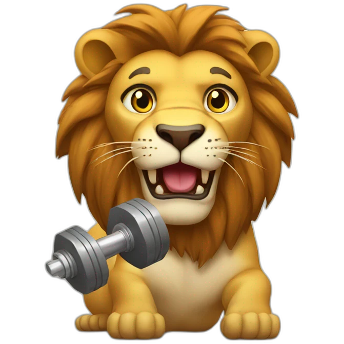 lion emoji with dumbell emoji