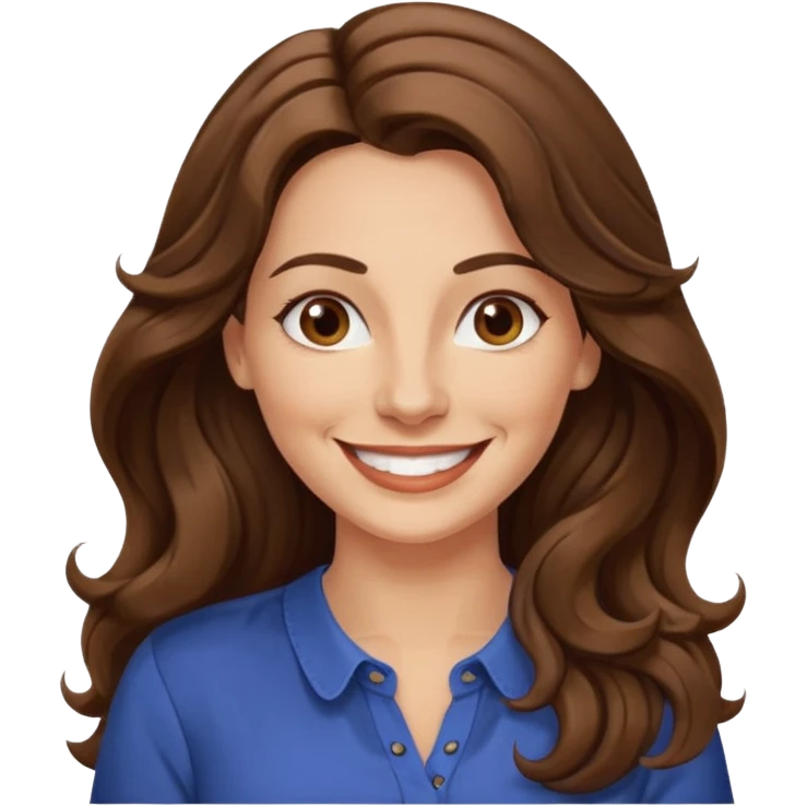 40 yr croatian woman, long wavy brown hair, big smile, side part, 
 emoji