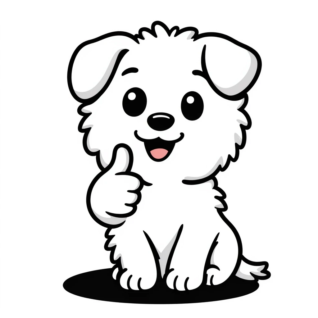 cartoon Maltese puppy giving a thumbs up, hand-drawn look emoji