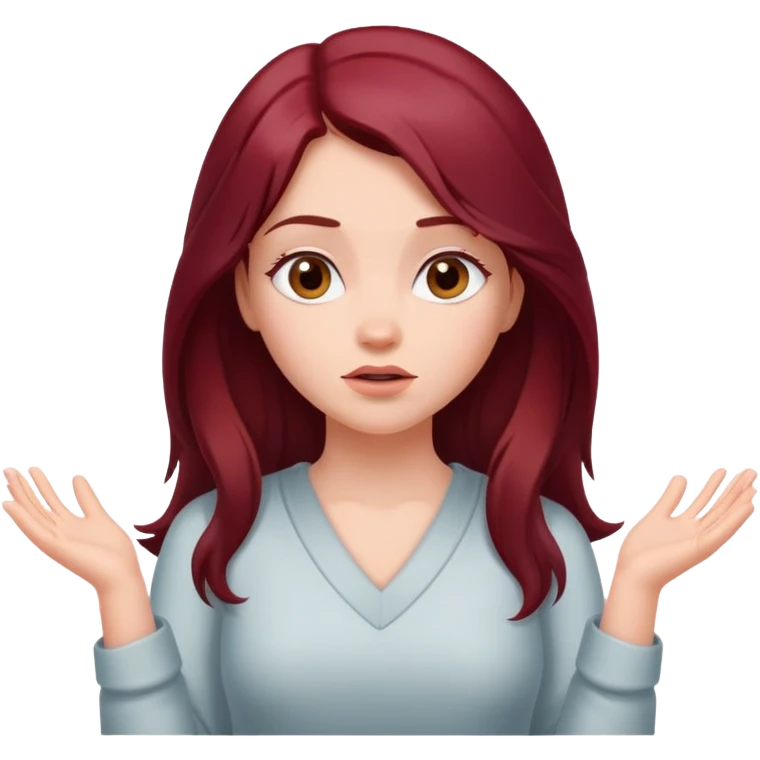 Beautiful long burgundy haired girl, shrugging shoulders emoji