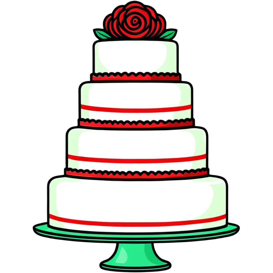 Beautiful red velvet wedding cake with multiple tiers and white icing details emoji