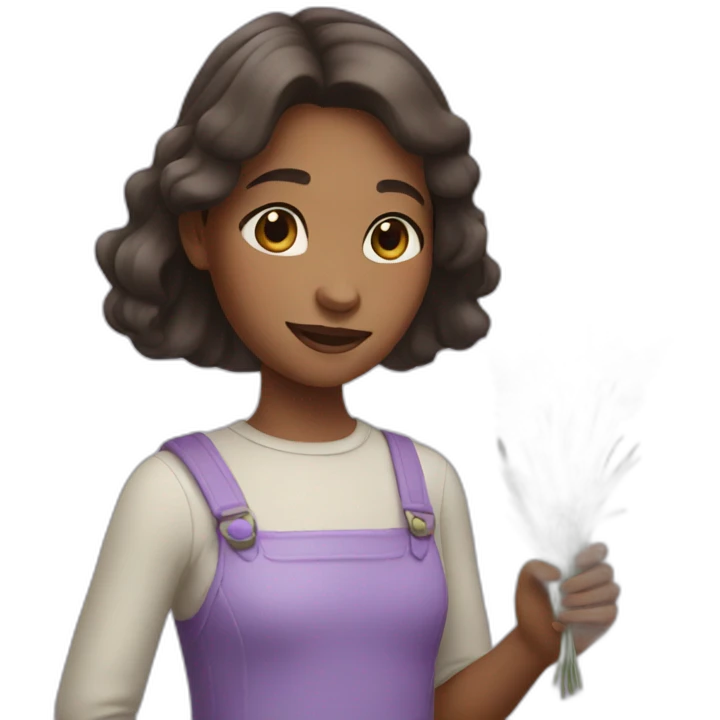 Girl giving lavender flower emoji