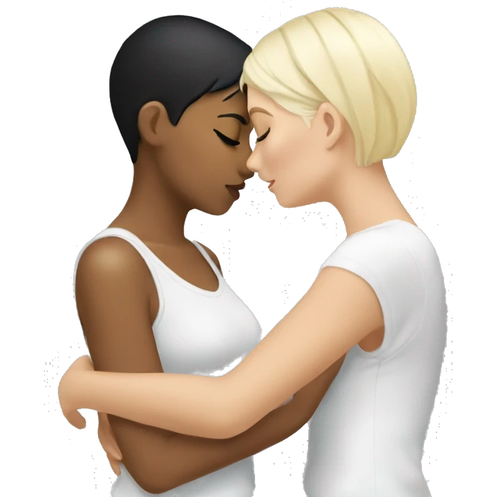 intimate moment between two girls white blonde hair kissing Hispanic with black short hair  emoji