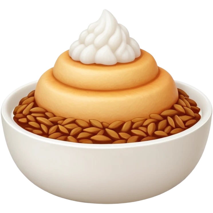 A cute white bowl of steaming rice piled high like a small mountain (korean style gobongbap), pure white rice,  emoji