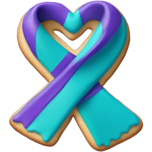 Purple teal Suicide awareness ribbon, heart cookie emoji