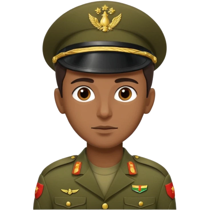 
portrait of an Iranian soldier, from head to chest, with a neutral expression emoji