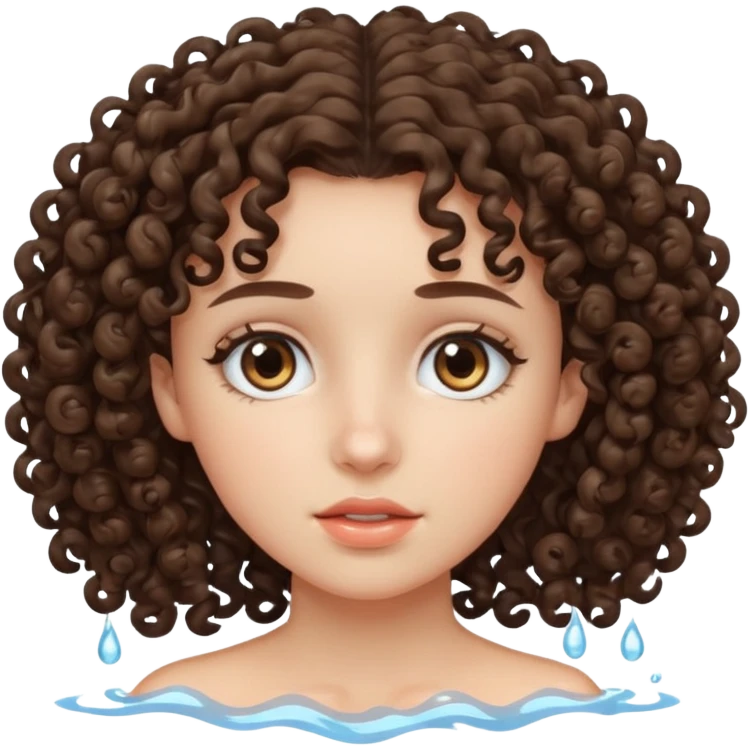 brunette curly haired girl with watery eyes emoji
