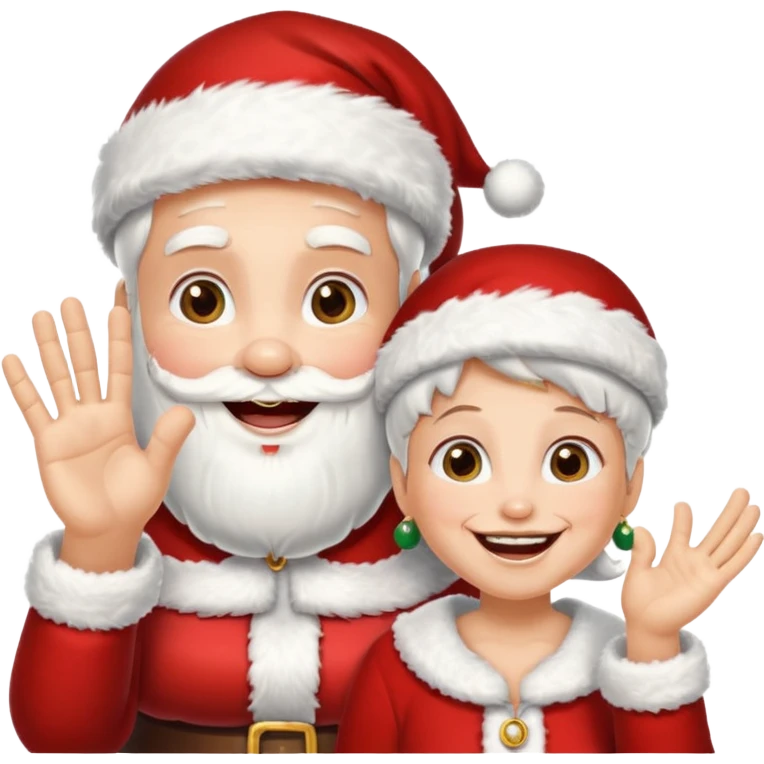 SANTA Y MAMA CLAUSE SONRIENDO CON ORTODONCIA EN DIENTES Y MANO SALUDANDO 5 DEDOS emoji