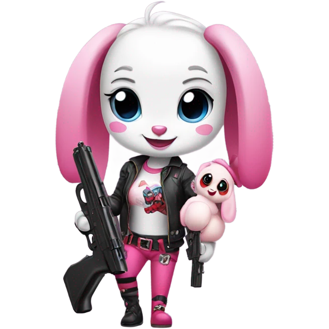 Cute bunny with a pink girlypop Harley Quinn gun emoji