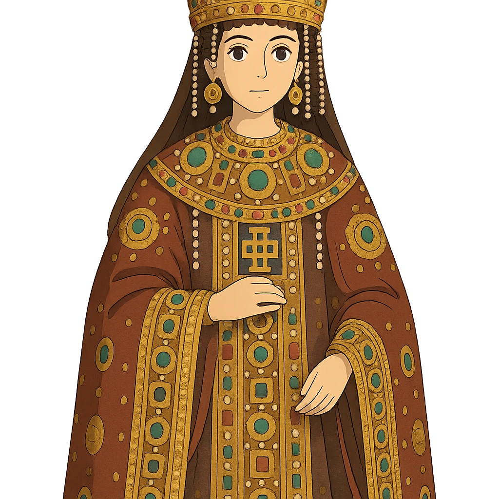 Empress Theodora in ornate Byzantine robes and crown emoji