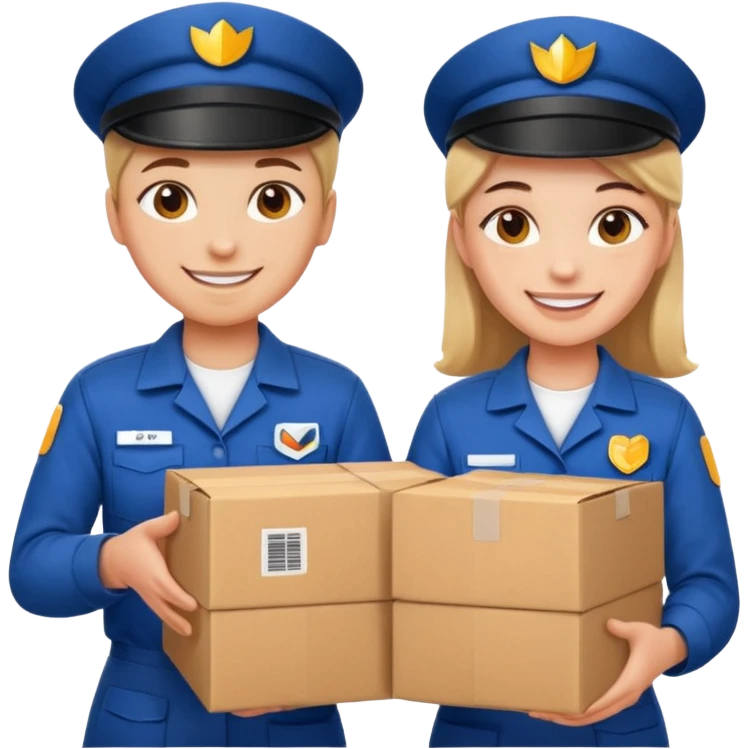 create a realistic emoji of two working packaging workers switching positio emoji