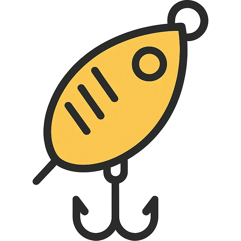 golden fish bait, minimal, gold color, simple shape emoji