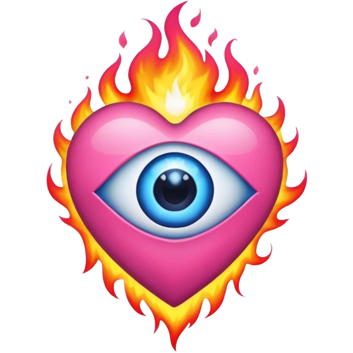 pink flaming heart with blue evil eye in the middle  emoji