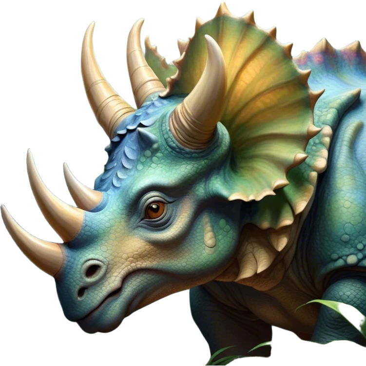Beautiful and Majestic Triceratops Portrait Emoji, Head and body rendered in serene repose with a gentle, content smile, showcasing a robust, horned form with an intricately frilled head and eyes softly closed in tranquil repose, Simplified yet exquisitely endearing features, highly detailed, glowing with a soft, drowsy prehistoric light, high shine, relaxed and utterly majestic, stylized with an air of ancient splendor, soft glowing outline, capturing the essence of a beautiful and majestic Triceratops that embodies the timeless strength of the ancient world! emoji