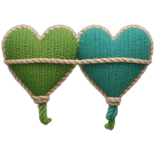 Two hearts made out of rope, knitted together emoji