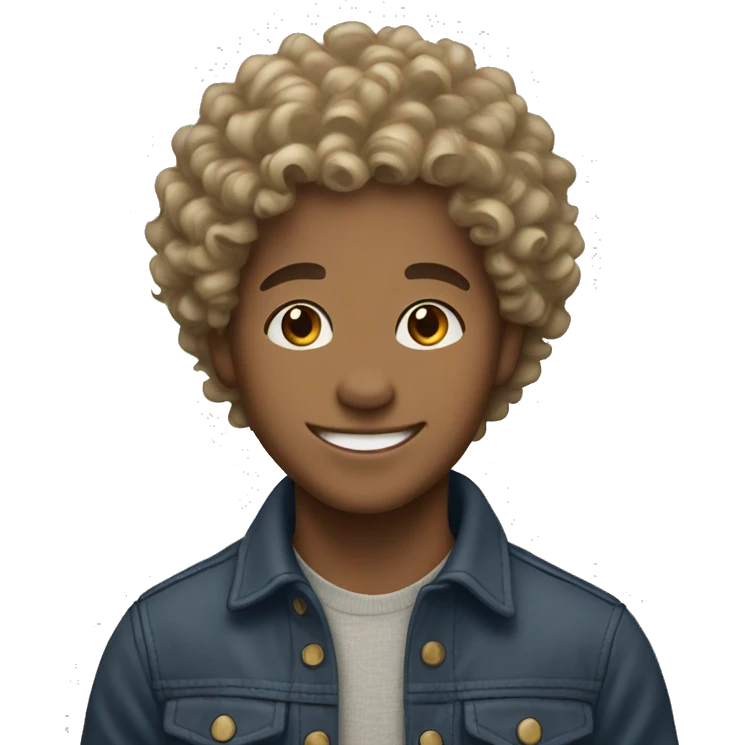 Happy light skin boy with curly hair emoji