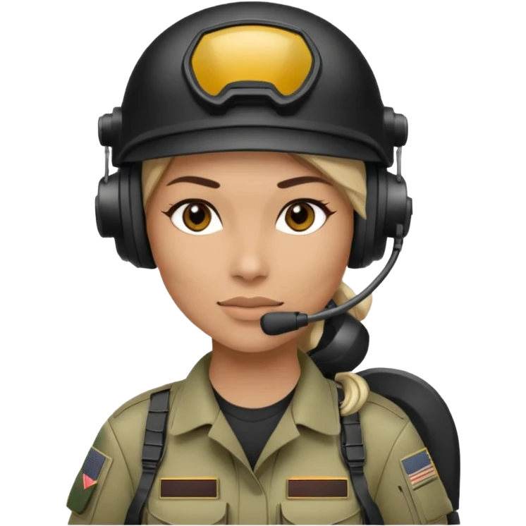 black and white drawing of a female special operations communications operator in combat gear emoji