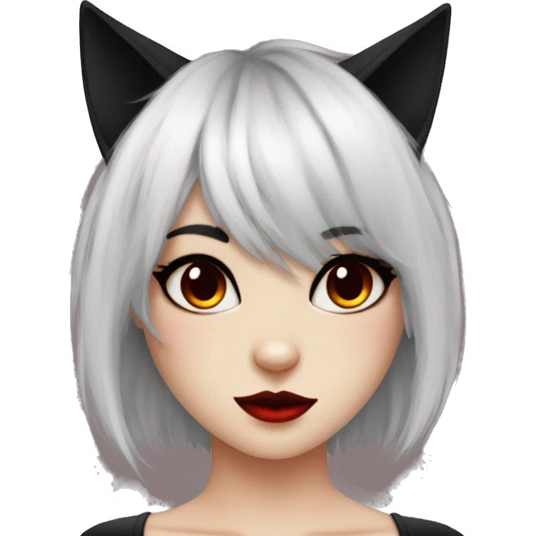 Anthro Edgy Cool Beautiful Black Cat with Pretty Emo Hair-bangs with Red Streaks emoji