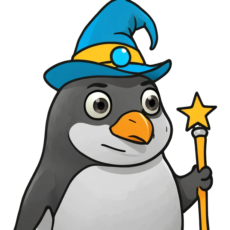 A penguin that has a wizard hat and wand emoji