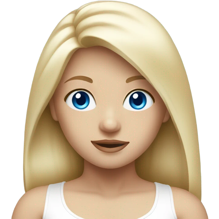 Blonde girl doing yoga in white suit blue eyes emoji